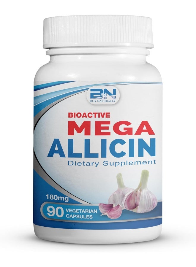BuyNaturally Potent Allicin Odor Controlled Garlic Supplement by Mega Allicin|180,000mcg (180mg) Veggie Capsules with Immune Support, Gluten-Free (90 Count) - Image 1